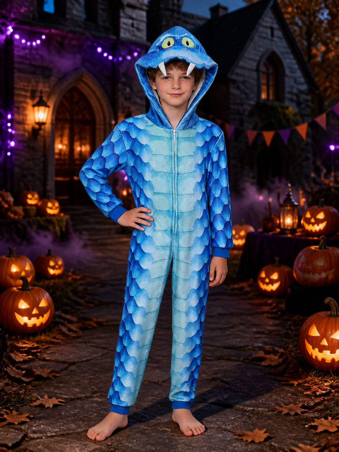 Dinosaur Hooded Costume with Zipper and Blue Belly Costumes detail 2