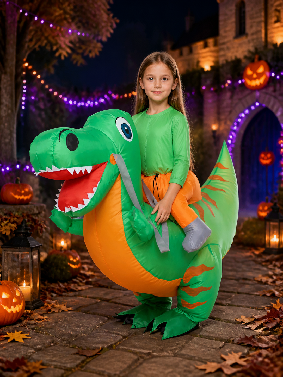 Inflatable Dinosaur Costume, Funny Halloween Party Outfit with Tail and Feet Costumes detail 2