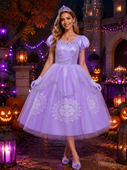 Girls Purple Princess Costume Set with Puff Sleeves, Tulle Skirt & Accessories Costume Accessories detail 2