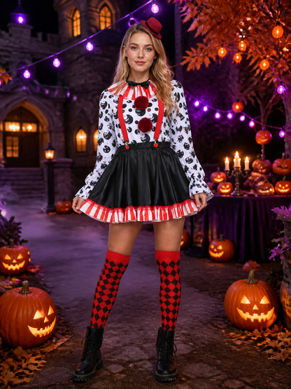 Adult Clown Circus Costume Set With Polka Dot Top And Fluffy Skirt For Halloween Costumes detail 2