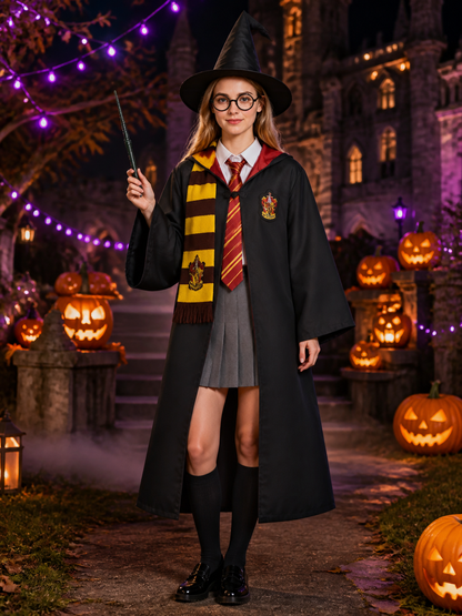Wizard Costume Set, 8-Piece Robe Outfit with Hat, Scarf, Glasses, Wand and Tie Costume Headwear detail 2