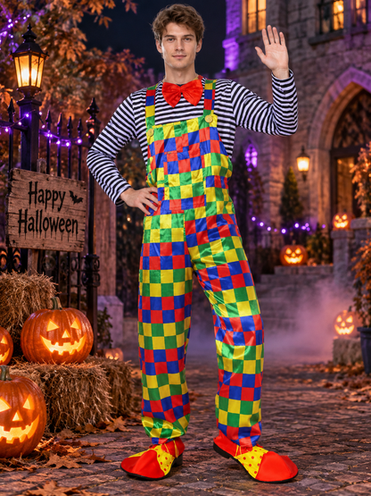 Adult Clown Costume: Top, Jumpsuit, Bow Tie