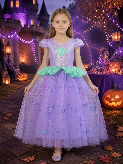 Girls' Mermaid Princess Dress Costume, Sequined Floral Mesh Performance Gown Costume Dresses detail 2