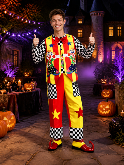 Clown Costume with Chessboard Print and Stars for Shows Costumes detail 2