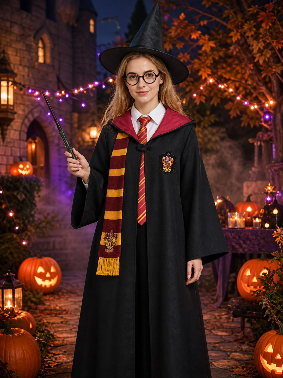 Unisex Gryffindor Style Wizard Costume Set, Complete Outfit with Robe, Shirt Costumes detail 2