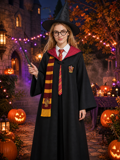 Unisex Gryffindor Style Wizard Costume Set, Complete Outfit with Robe, Shirt Costumes detail 2