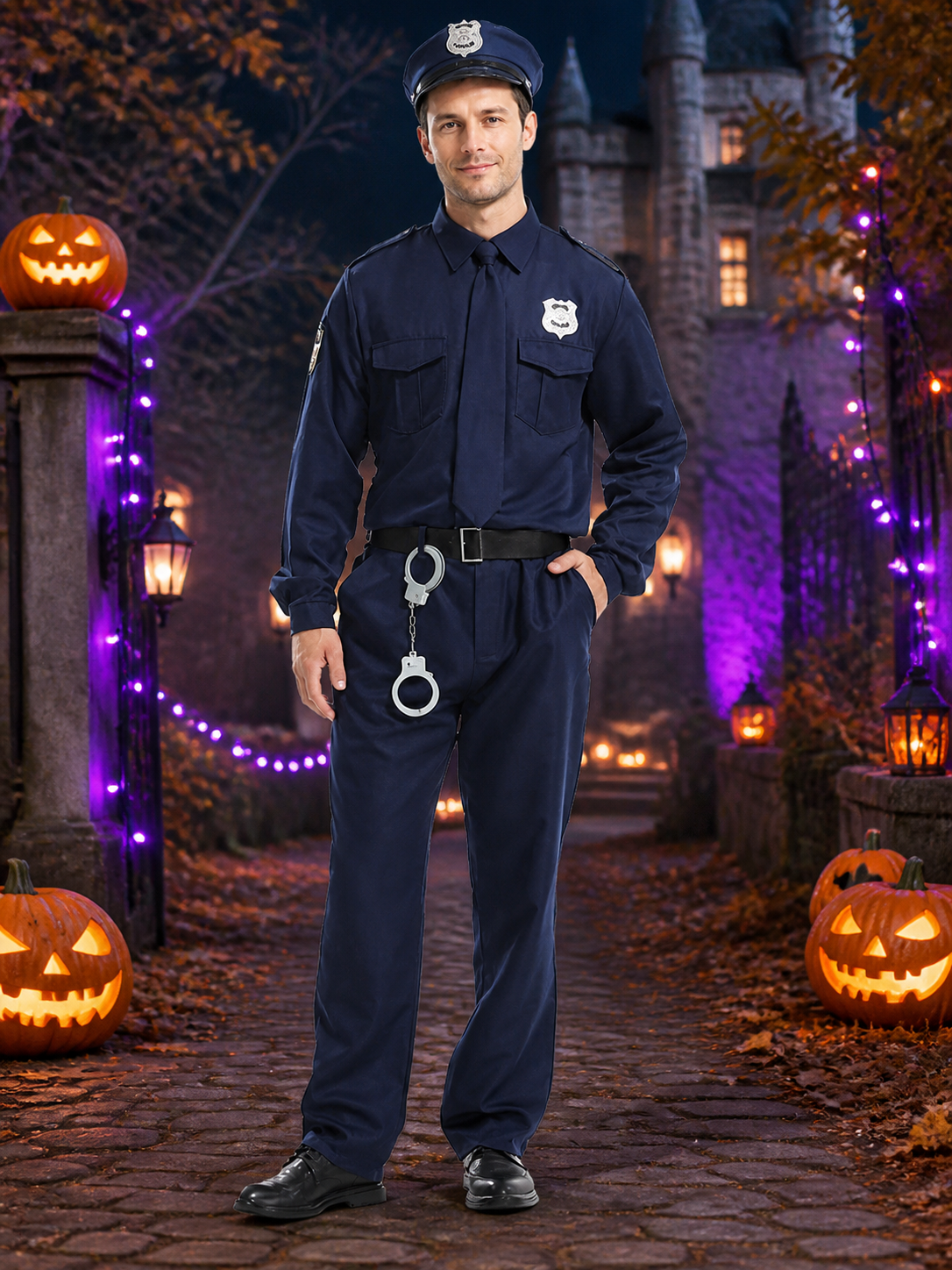 Police Costume with Cap and Belt for Masquerades Costume Headwear detail 2