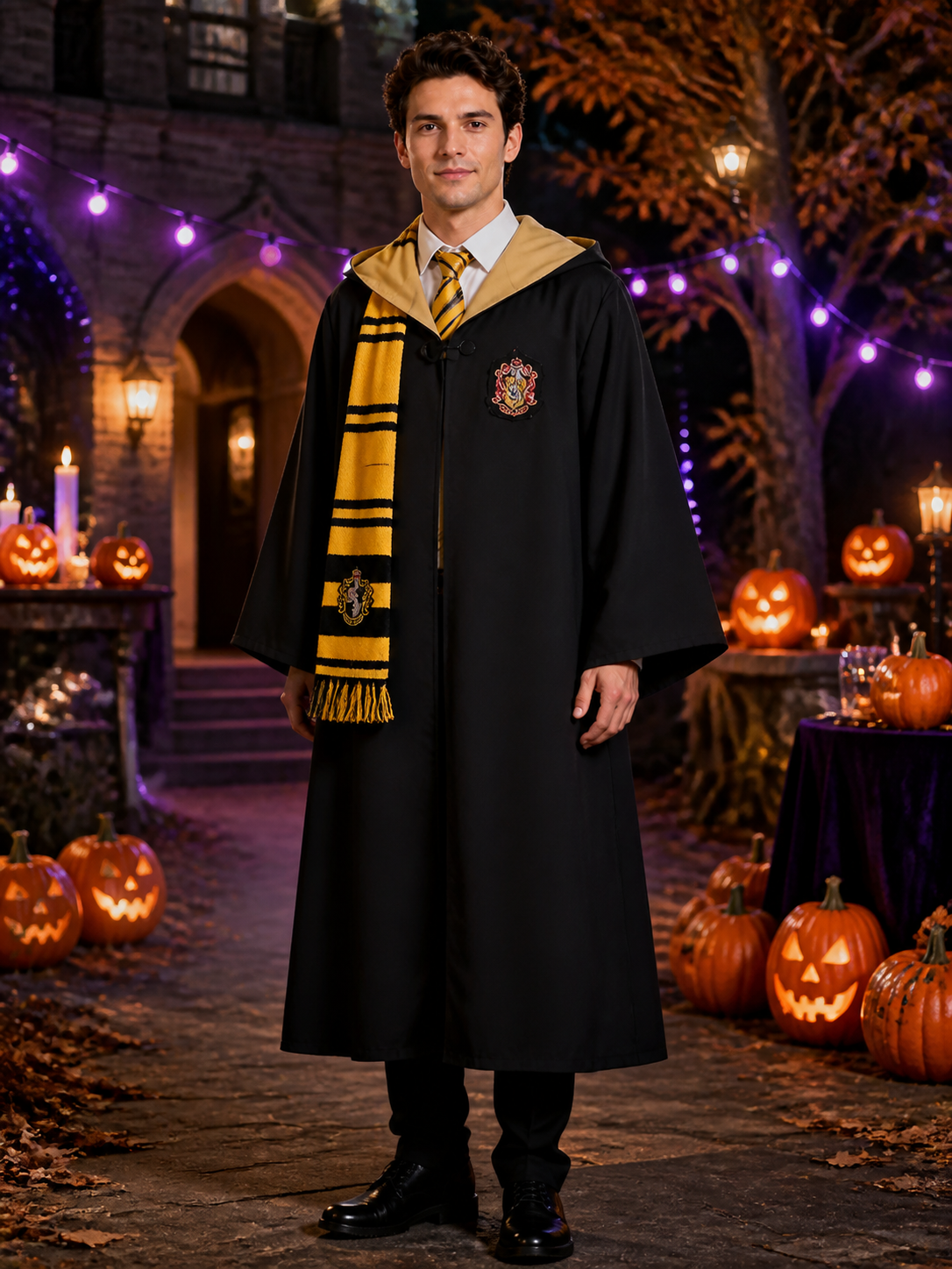 Hufflepuff Wizard Costume Set, Hooded Robe with Tie and Scarf Costumes detail 2