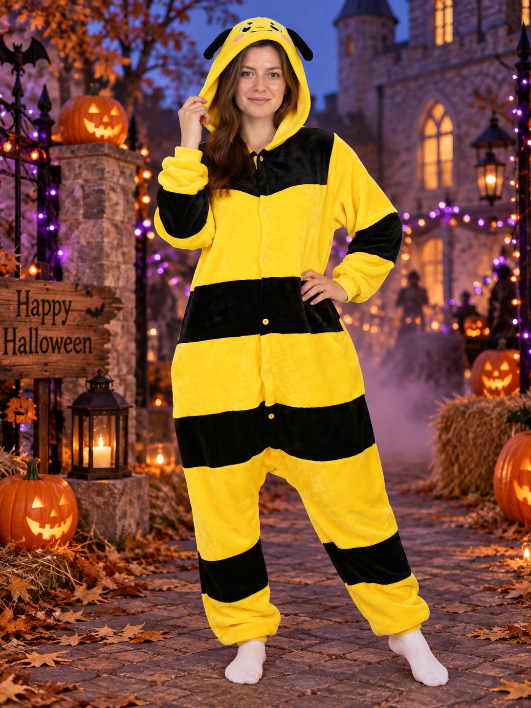 Bee Kigurumi Yellow and Black with Hood and Wings