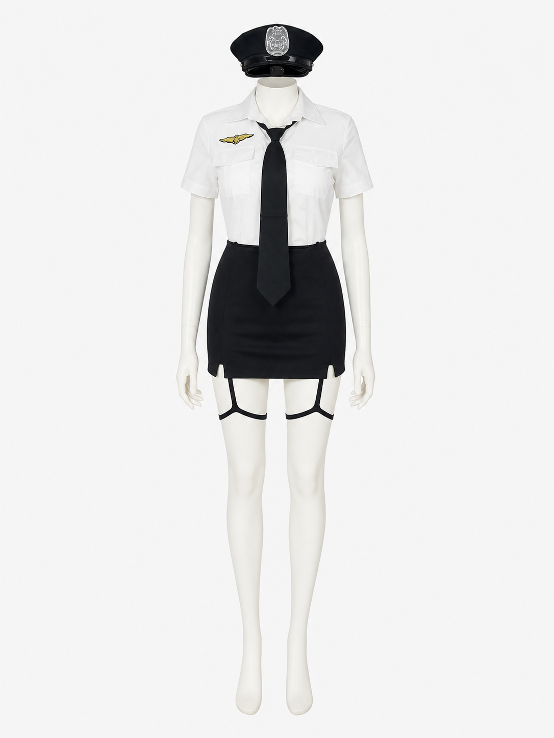 Women's Police Officer Uniform Costume with Short Sleeve and Skirt