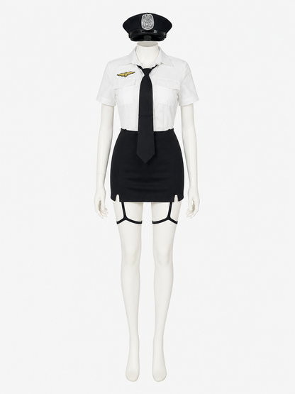 Women's Police Officer Uniform Costume with Short Sleeve and Skirt