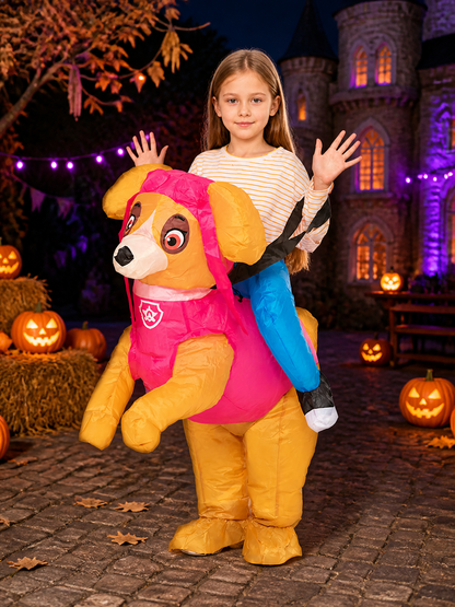Cartoon Dog Inflatable Bodysuit, Orange Yellow with Pink Vest - Funny Halloween Costumes detail 2