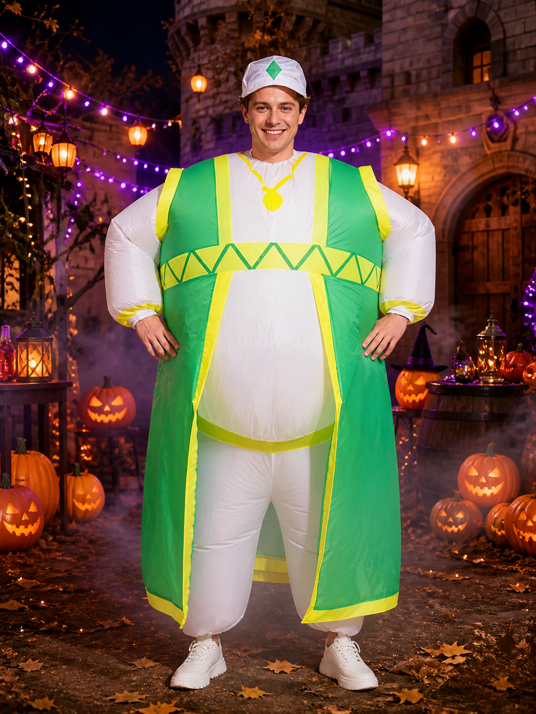 Adult Cartoon Mouse Inflatable Costume, Green-Yellow Coat with Silver Hat for Costume Headwear detail 2