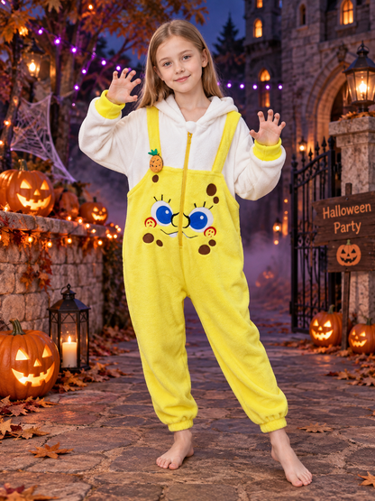Plush Cartoon Hooded Zip-Up Pajama Jumpsuit