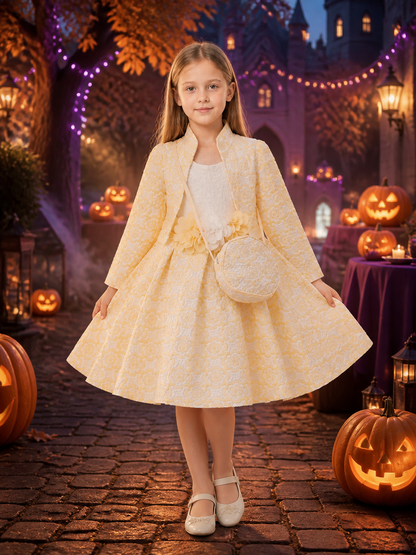 Toddler Girls' Floral Jacquard Princess Dress Three-Piece Set With Jacket Costume Dresses detail 2