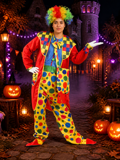 Unisex Colorful Clown Jumpsuit Costume Set With Wig, Collar And Boots Costume Wigs detail 2