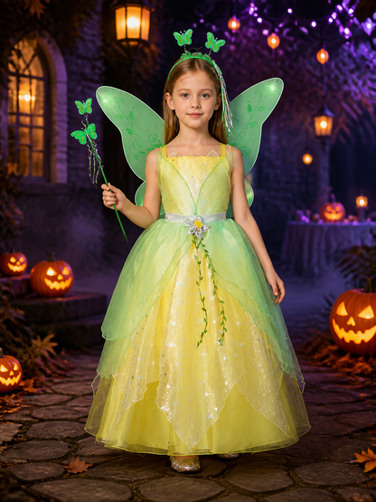 Girls' Princess Fairy Costume Set with Butterfly Wings, Strapless Gradient Tulle Costumes detail 2