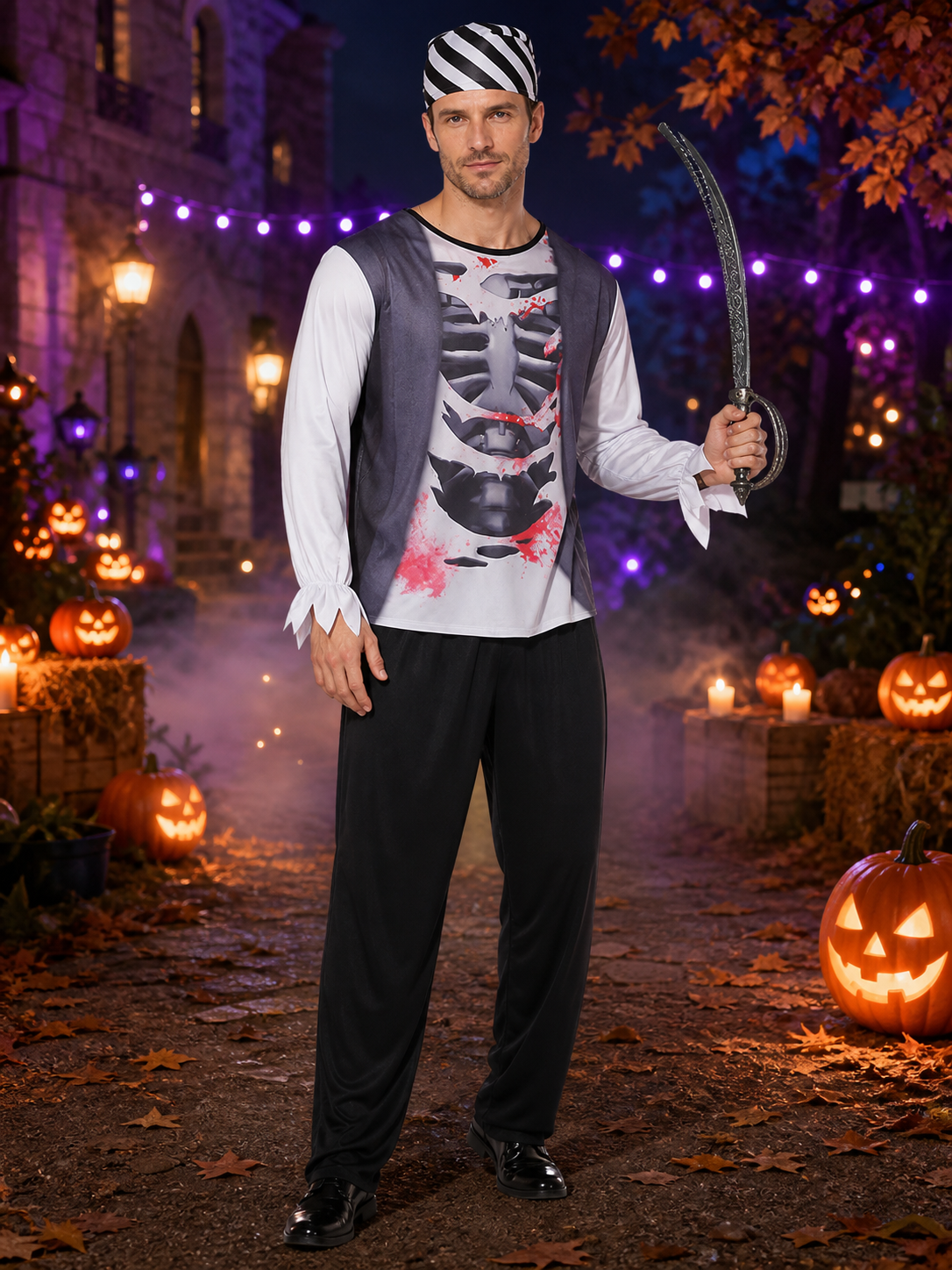 3D Skeleton Pirate Costume for Halloween Costumes detail 2