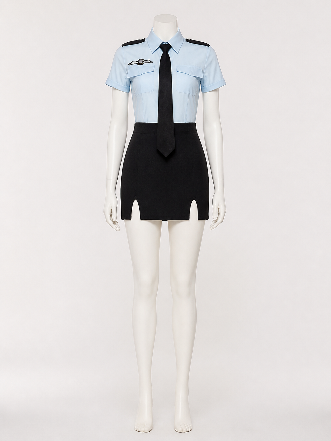 Women's Police Officer Costume Set, Short Sleeve Shirt with Skirt & Tie Costumes detail 2