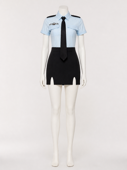 Women's Police Officer Costume Set, Short Sleeve Shirt with Skirt & Tie Costumes detail 2