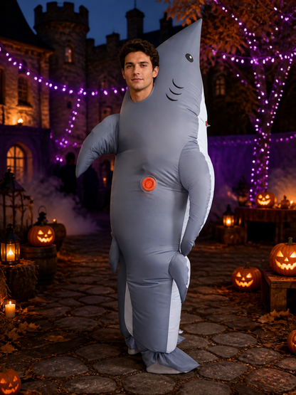 Gray Shark Inflatable Costume for Halloween, Funny Shark Suit with Fins and Tail Costumes detail 2