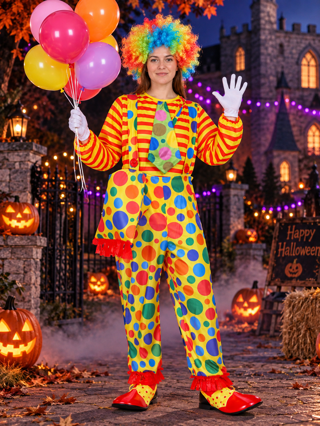 Adult Clown Costume, 11 Pieces, Polka Dot
