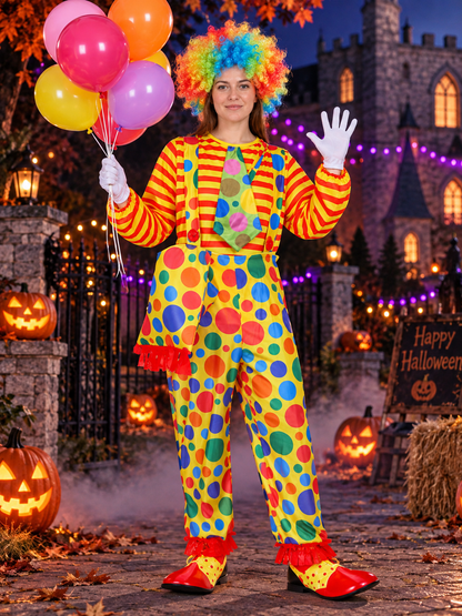 Adult Clown Costume, 11 Pieces, Polka Dot