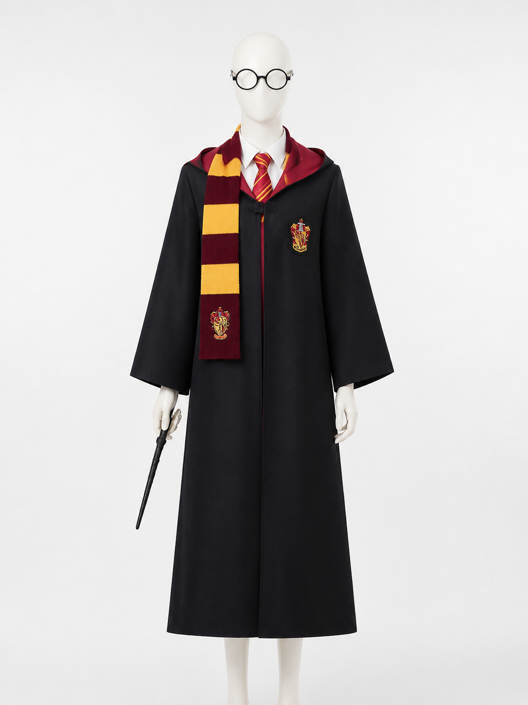 Gryffindor Wizard Costume Set, Hooded Robe With Scarf, Tie, Glasses And Wand Costume Accessories detail 2