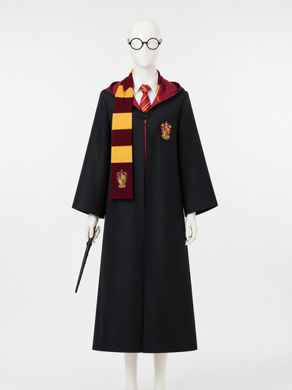 Gryffindor Wizard Costume Set, Hooded Robe With Scarf, Tie, Glasses And Wand Costume Accessories detail 2