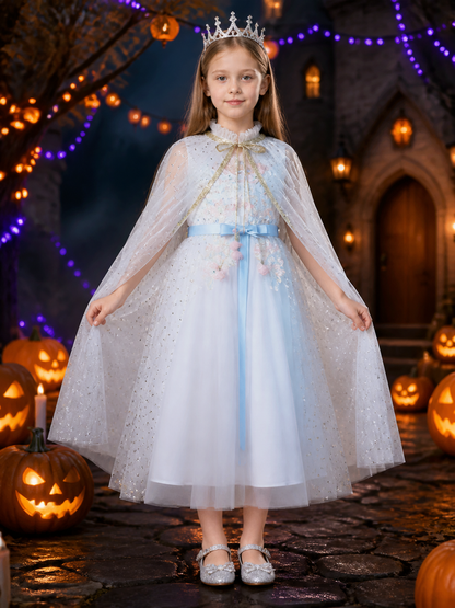 Girls Fairy Tale Princess Costume Dress with Tulle Overlay and Shimmer Dots Costume Dresses detail 2