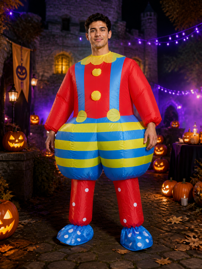 Red Blue Yellow Striped Clown Inflatable Bodysuit Costume Costumes detail 2
