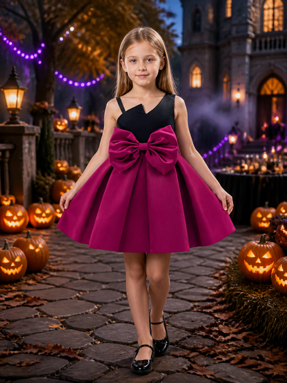 Girls' Princess Dress, Sleeveless Colorblock Formal Gown With Oversized Bow Costume Dresses detail 2