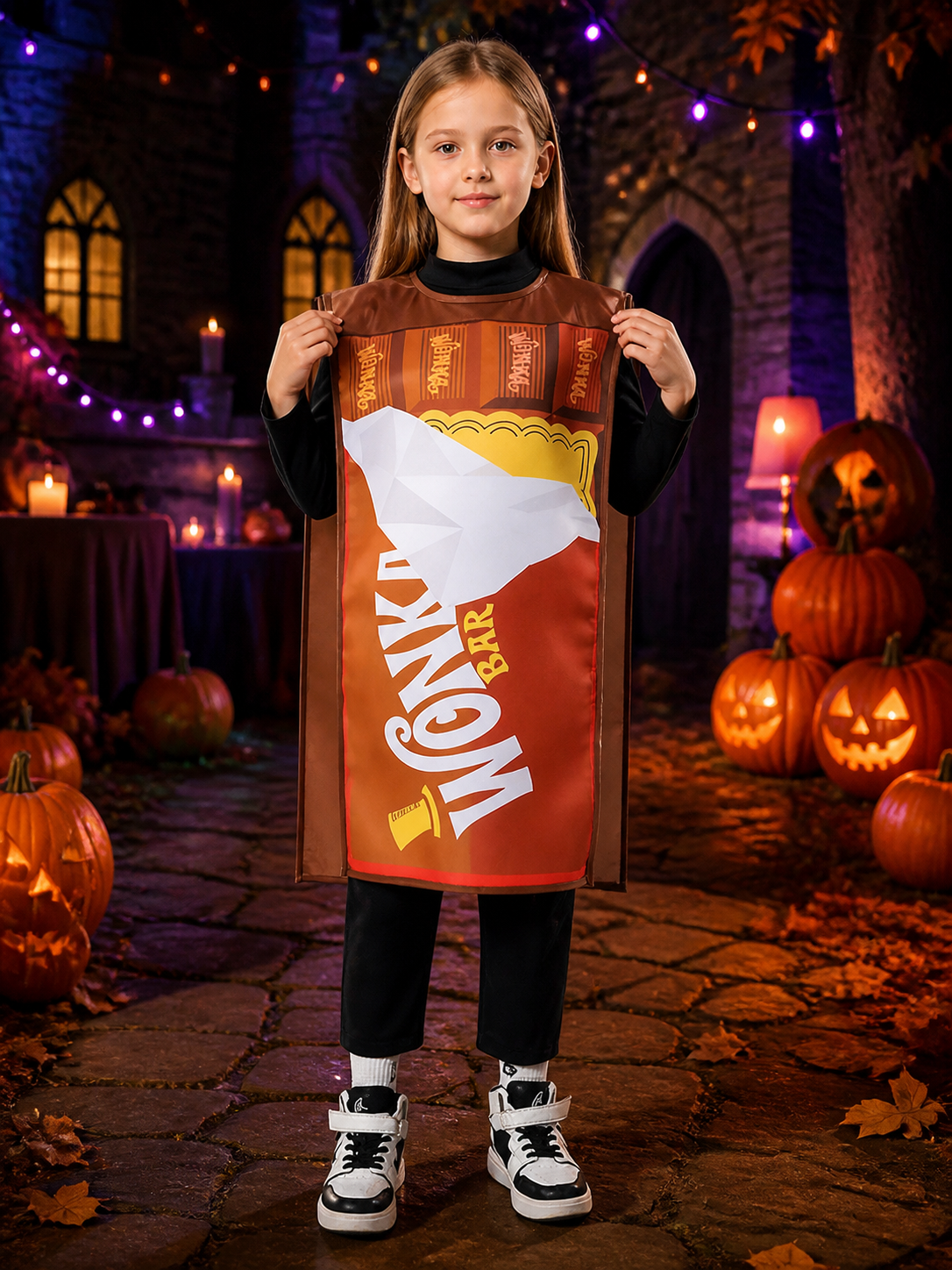 Kids Wonka Chocolate Wrapper Printed Sleeveless Jumpsuit Halloween Costume Costumes detail 2