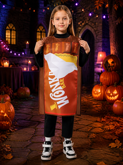 Kids Wonka Chocolate Wrapper Printed Sleeveless Jumpsuit Halloween Costume Costumes detail 2