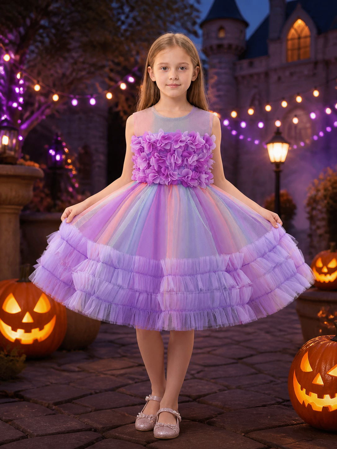 Toddler Girls' Multicolor Princess Dress with 3D Floral Ruffles Costume Dresses detail 2