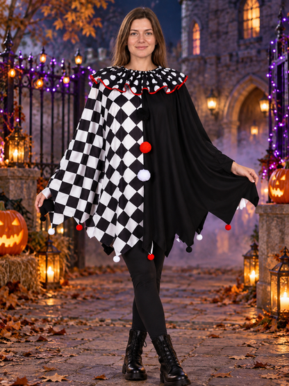 Black and White Cosplay Cape Cloak with Red Trim