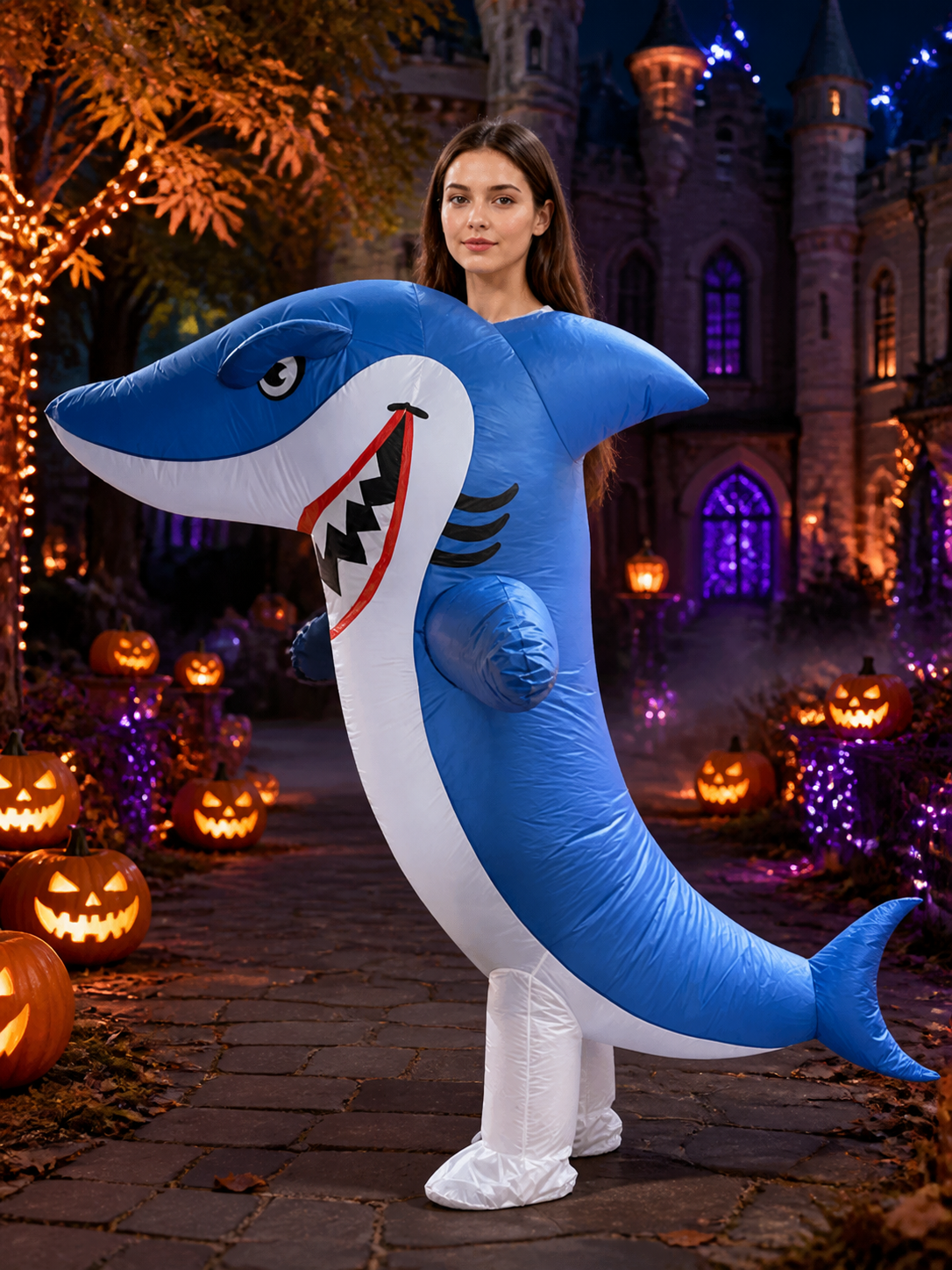 Inflatable Shark Costume for Adults, Halloween Party Cosplay Outfit with Fins Costumes detail 2