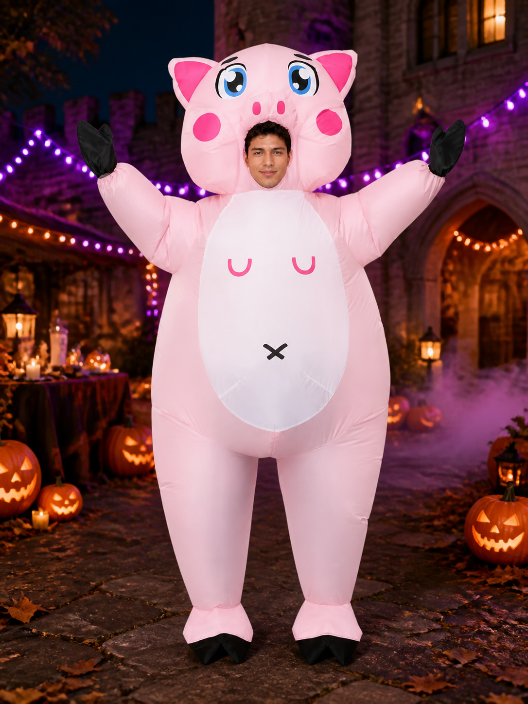 Adult Pig Animal Costume Jumpsuit, Hooded One-Piece Outfit Costumes detail 2