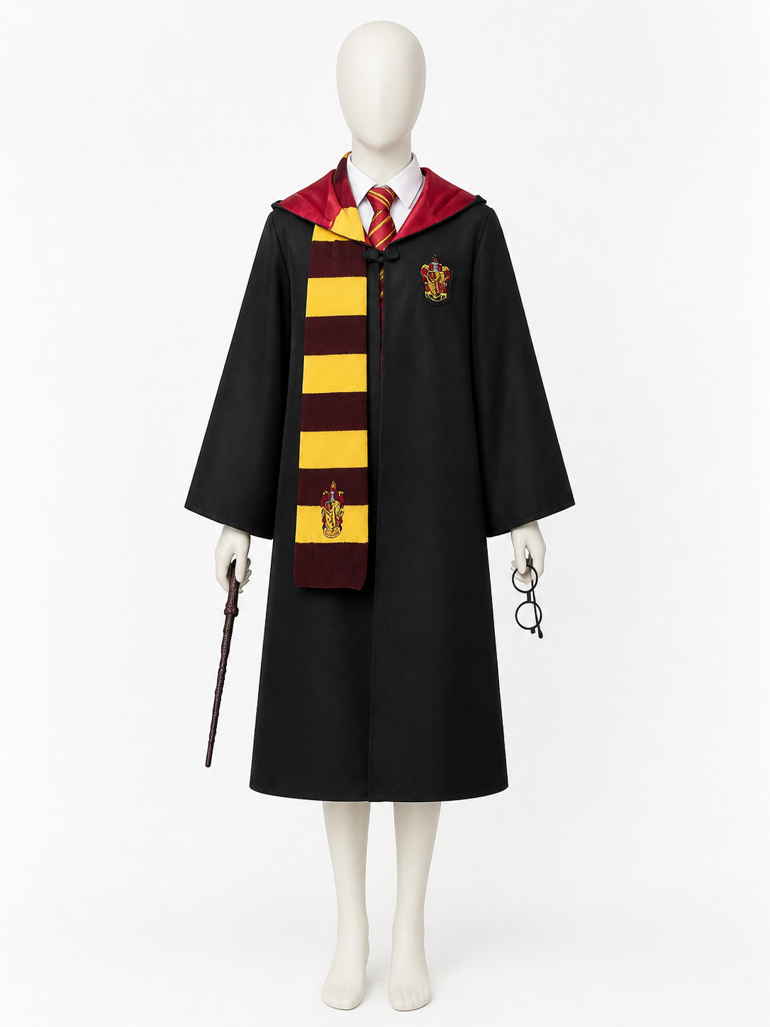 Wizard Robe Halloween Costume Set, Hooded Cape with School Crest, Scarf, Tie