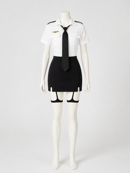Women's Police Officer Costume Set, White Shirt and Black Skirt with Badge Costumes detail 2