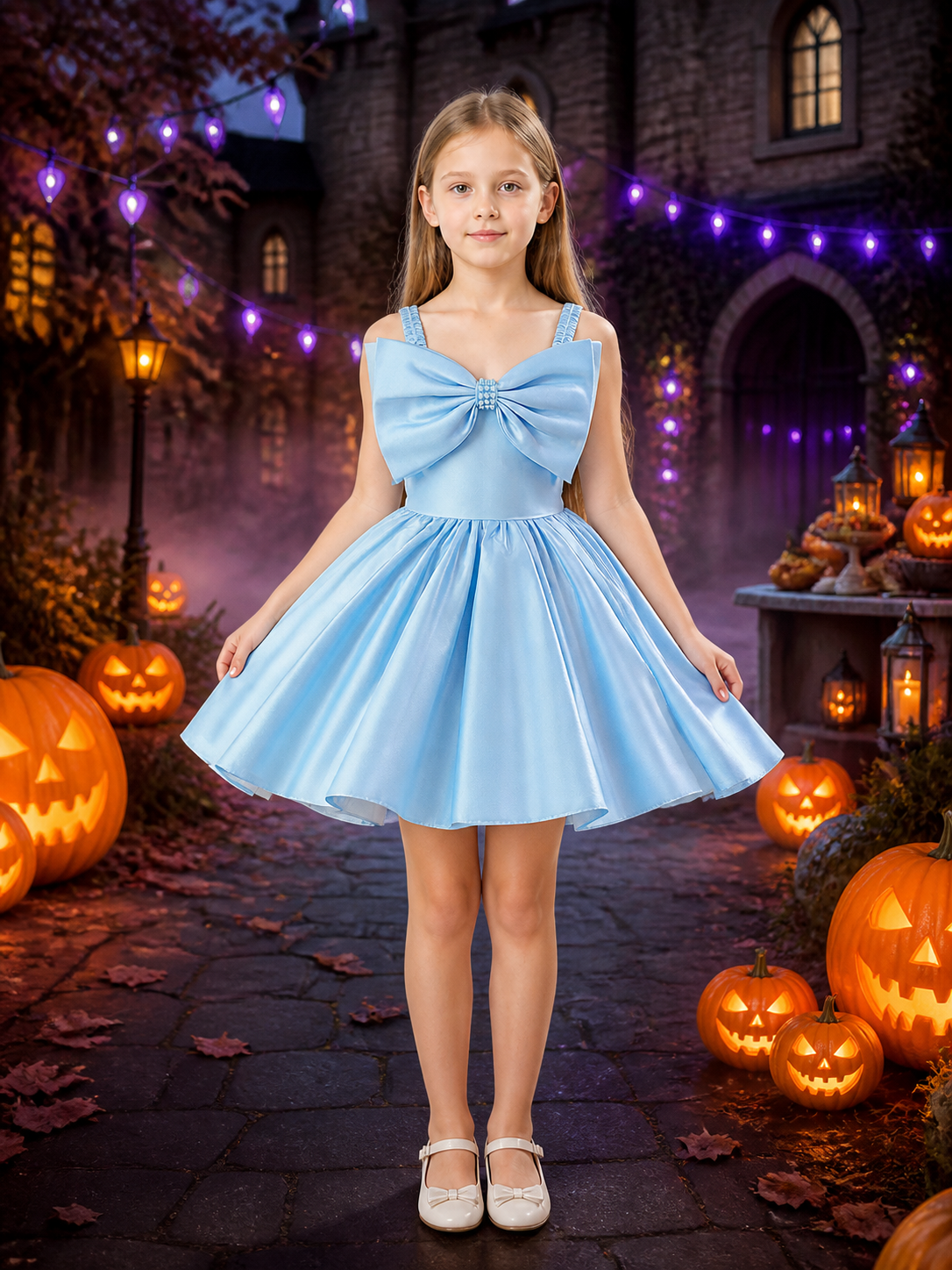 Baby Girl Sky Blue Princess Dress with Oversized Bow, Sleeveless Party Gown Costume Dresses detail 2