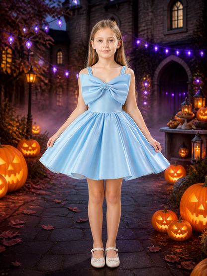 Baby Girl Sky Blue Princess Dress with Oversized Bow, Sleeveless Party Gown Costume Dresses detail 2