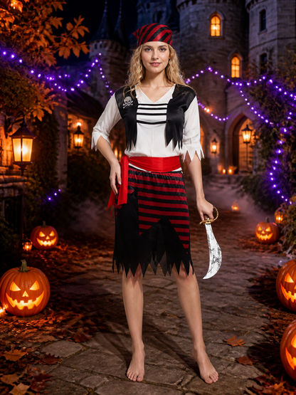 Striped Pirate Costume Set with Skirt for Halloween Costumes detail 2