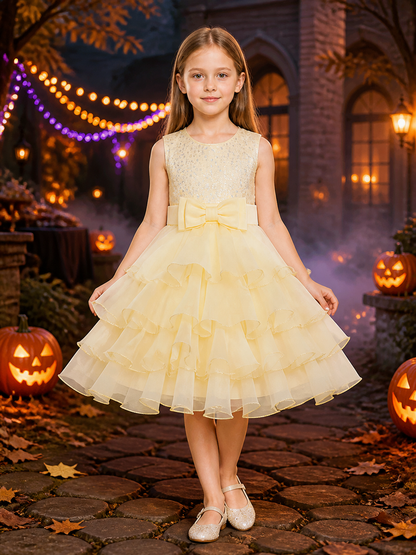 Baby Girls Princess Dress, Sleeveless Layered Tulle Skirt with Bow and Sequin Costume Dresses detail 2