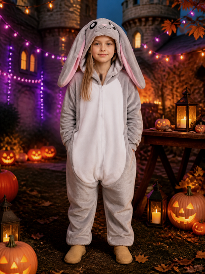 Gray Rabbit Hooded Jumpsuit Costume, Long-Ear Cartoon Animal One-Piece Outfit Costumes detail 2
