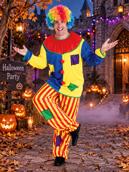 Carnival Clown Costume: Top with Puffy Collar and Pants