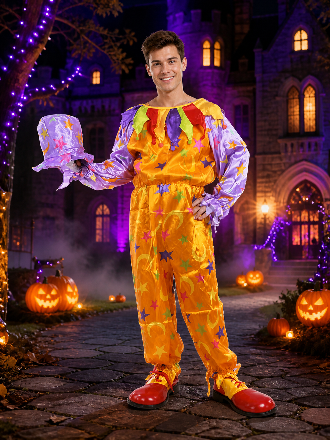 Clown Costume Jumpsuit with Stars for Halloween Costumes detail 2