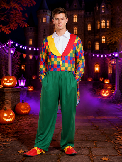 Adult Clown Costume Set, Colorful Checkered Jacket and Pants for Halloween Costumes detail 2