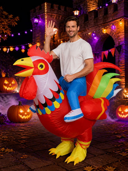 Colorful Rooster Inflatable Costume, Long Tail Chicken Halloween Party Outfit Costumes detail 2