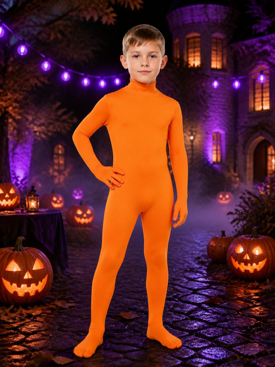 Unisex Invisible Man Bodysuit Costume, Orange Full-Body Halloween Outfit Costumes detail 2